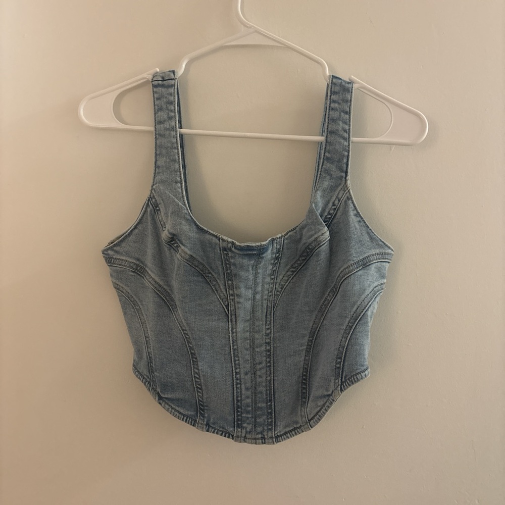 Garage Light Blue Denim Crop Top